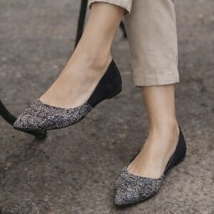 Audrey Brooke Ballie Flats Size 8 Black Textured Pointed Toe Slip On Shoes